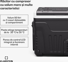 Klarstein PolarForce 50L răcitor cu compresor| Panou LCD, iluminat, off-road, protecție baterie, 12V/230V
