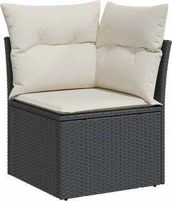 vidaXL Canapea de colț cu pernă de grădină, negru, poliratan