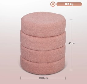 HOMCOM Scaun, rotund, fleece de teddy, până la 120 kg, Φ40x45 cm, Roz | Aosom Romania