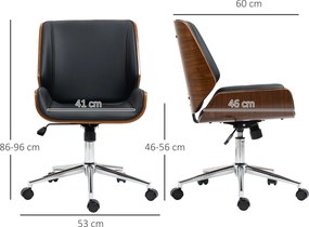 Vinsetto Scaun de birou Vintage, căptușit, din piele ecologică, lemn și oțel, 53x60x86-96 cm, negru și maro închis | Aosom Romania