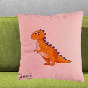Perna Decorativa T-Rex Portocaliu, 40x40 cm, Roz, Husa Detasabila, Perna Inclusa, BEKZ®