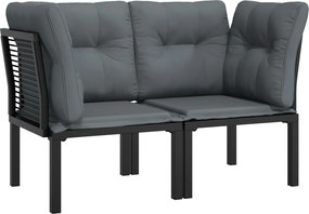 vidaXL Scaune de colț cu perne de grădină, negru&gri, poliratan