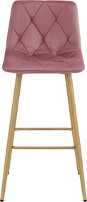 Scaun de bar NADO VELVET roz inchis, cu picioare in decor de stejar