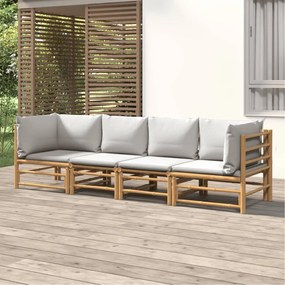 3155088 vidaXL Set mobilier de grădină cu perne gri deschis, 4 piese, bambus