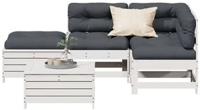 3250701 vidaXL Set mobilier grădină cu perne 5 piese alb lemn masiv de pin