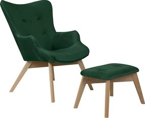 Fotoliu cu taburet verde închis cu tapițerie din catifea Niko – Ropez
