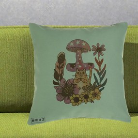Perna Decorativa Ciuperca Pisica Boho, 40x40 cm, Verde, Husa Detasabila, Perna Inclusa, BEKZ®