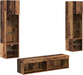 vidaXL Unitate TV de Perete Pe perete 6 pcs Lemn Vechi Lemn compozit