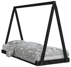 834536 vidaXL Cadru de pat pentru copii, negru, 80x200 cm, lemn masiv de pin