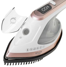 Fier de calcat cu aburi 2in1 Adler AD 5044, 1800W, 180ml, 25g/min, Placă ceramica, Afisaj LED, Calcare verticala si orizontală, Alb/Galben