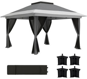 Outsunny Pavilion Pliabil cu Pereți din Plasă, Înălțime Reglabilă și Protecție UV, 356x356x280 cm, Gri | Aosom Romania