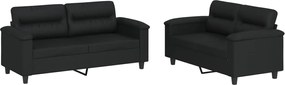 vidaXL Set de canapele cu perne, 2 piese, negru, piele ecologică