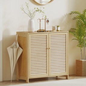 HOMCOM Dulap pentru pantofi din bambus 14 perechi, dulap de pantofi cu uși cu obloane și rafturi reglabile, lemn natural | Aosom Romania