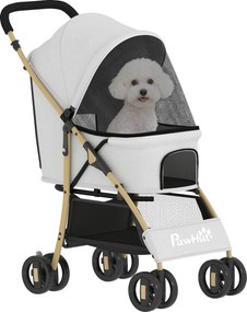 PawHut Cărucior pentru animale de companie cu 2 uși, fereastră din plasă, coș de depozitare, curea de siguranță, 80x44,5x97 cm, Gri deschis | Aosom Romania