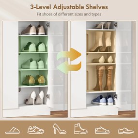 HOMCOM Dulap de Pantofi pentru 25-30 de Pantofi cu Uși Amortizate, Alb Lucios | Aosom Romania