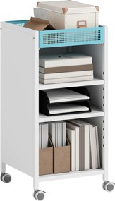 HOMCOM Bibliotecă mobilă cu rafturi reglabile, 3-stufiger Rollwagen mit oberem Korb, Weiß | Aosom Romania