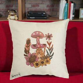 Perna Decorativa Ciuperca Pisica Boho, 40x40 cm, Ecru, Husa Detasabila, Perna Inclusa, BEKZ®