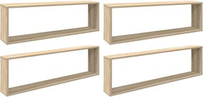 vidaXL Rafturi de perete cub, 4 buc., stejar sonoma, 100x15x30 cm, PAL
