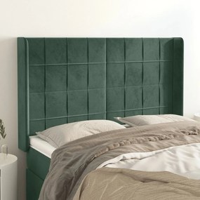 3119631 vidaXL Tăblie pat cu aripioare verde închis 147x16x118/128 cm catifea