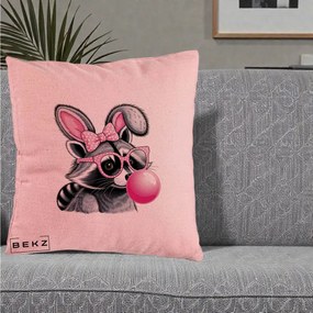 Perna Decorativa Raton cu Urechi de Iepure si Guma de Mestecat, 40x40 cm, Roz, Husa Detasabila, Perna Inclusa, BEKZ®
