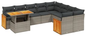 3274126 vidaXL Set mobilier de grădină cu perne, 10 piese, gri, poliratan