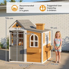 AIYAPLAY Căsuță exterioară pentru copii din lemn, casă pentru copii exterior/interior cu ușă, ferestre, 3 jardiniere, galben | Aosom Romania