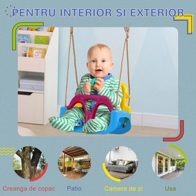 Outsunny Scaun de Leagan 3 in 1 pentru Copii, Leagan pentru Copii pentru Bebelusi pana la Copii, cu Spatar Detasabil si Bara in T, Franghie Reglabila, Varsta 9-36 Luni, Albastru | Aosom Romania
