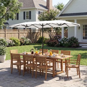 Outsunny Umbrelă Dublă de Grădină 4.6x2.7 m, Umbrelă de Exterior cu Manivelă, Husă Protectoare, 12 Spițe, Anti UV 50+, pentru Terasă Balcon Piscină Grădină, Alb | Aosom Romania