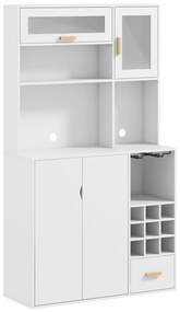 HOMCOM Dulap de Bucătărie cu Depozit de Vinuri, Bufet cu Cabină, Blat cu Microunde, Sertar, Poliță, Uși din Sticlă, 100x38x172 cm, Alb | Aosom Romania