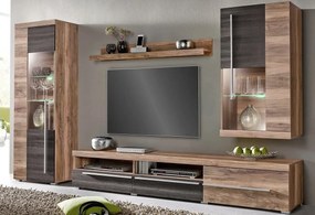 Set camera de zi Austin AD105Nuca, Stejar inchis, Cu comodă TV, Părți separate, Sticlă, PAL laminat, 160x40cm