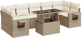 vidaXL Set canapele de grădină, 8 piese, cu perne, bej, poliratan