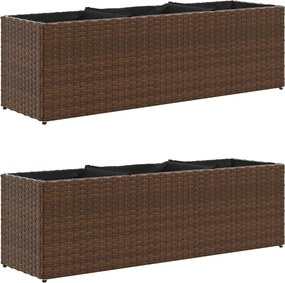 vidaXL Jardiniere grădină 3 ghivece 2 buc. maro 105x30x32 cm poliratan