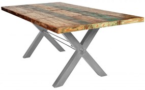 Masa dreptunghiulara din lemn de tec reciclat Tables &amp; Benches 200x100x76,5 cm multicolor/argintiu