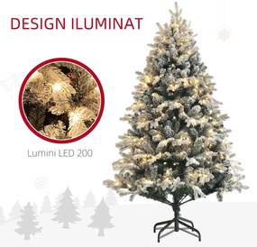 HOMCOM Brad de Crăciun Artificial cu 200 luminițe LED, 793 Ramuri, Crengi Pliabile și Bază Pliabilă, Ø116x180 cm, Verde | Aosom Romania