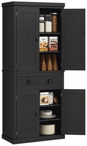 HOMCOM Armoarie de bucătărie bufet de bucătărie multi-spații de depozitare rafturi reglabile 4 uși și sertar mare 76,2 x 40,2 x 183 cm negru | Aosom Romania