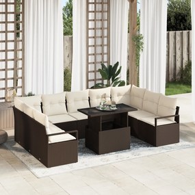 vidaXL Set de canapele pentru grădină cu pernă 10 pcs maro și crem