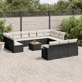 3257134 vidaXL Set mobilier de grădină cu perne, 14 piese, negru, poliratan