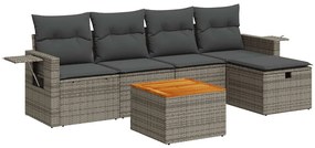 3325812 vidaXL Set mobilier grădină cu perne, 6 piese, gri, poliratan