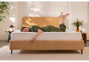 Pat dublu tapițat cu saltea și grilaj 180x200 cm în culoarea muștar Noira Slim - Bonami Selection