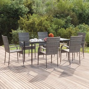 vidaXL Set mobilier de grădină, 7 piese, gri, poliratan