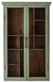 Vitrina verde, din lemn cu aspect vintage, 7 rafturi, Hazem