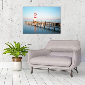 Tablou pe sticlă cu far la răsărit de soare (70x50 cm)