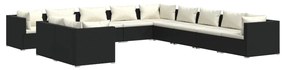 3102527 vidaXL Set mobilier de grădină cu perne, 11 piese, negru, poliratan