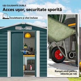 Outsunny Căsuță de Grădină din Metal cu Uși Glisante și Lacăt cu Chei, 2,1x1,2x1,9m, Verde | Aosom Romania
