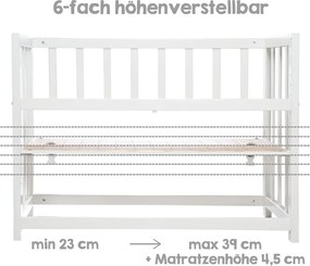 Pătuț leagăn alb cu înălțime reglabilă/atașabil 90x45 cm Woodland Buddies – Roba