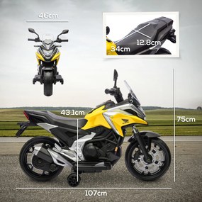AIYAPLAY Motocicletă electrică pentru copii, Honda, 3 km/h, Muzică &amp; Lumină, 3-6 ani, până la 30 kg, Galben | Aosom Romania