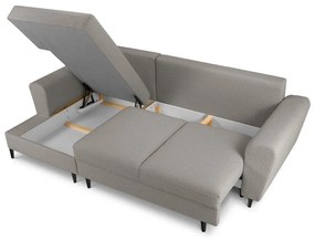 Colțar gri deschis extensibil, cu spațiu de depozitare cu tapițerie din țesătură bouclé (cu colț pe partea stângă, cu șezlong) Kyoto – Cosmopolitan Design