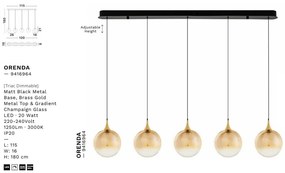 Lustra moderna cu 5 pendule LED, Metal, Sticla, Champaign, ORENDA