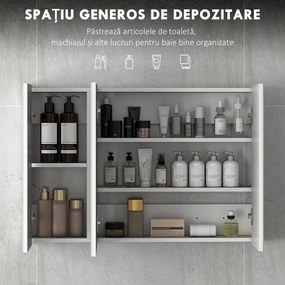 kleankin Dulap de Baie Suspendat cu Oglindă cu 3 Uși, Alb | Aosom Romania