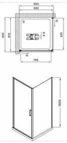 Cabină de duș pătrată Quadrum Black cu 1 ușă, cu finisaj Easy Clean, fără cădiță de duș